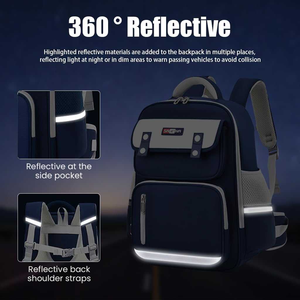 PALAY® School Backpack for Kids Waterproof School Backpack with Chest Buckle & Reflective Strip Kids School Backpack Burden-relief School Backpack for Kids 6-12 Years Old, Dark Blue PALAY® School Backpack for Kids Waterproof School Backpack with Chest Buckle & Reflective Strip Kids School Backpack Burden-relief School Backpack for Kids 6-12 Years Old, Dark Blue